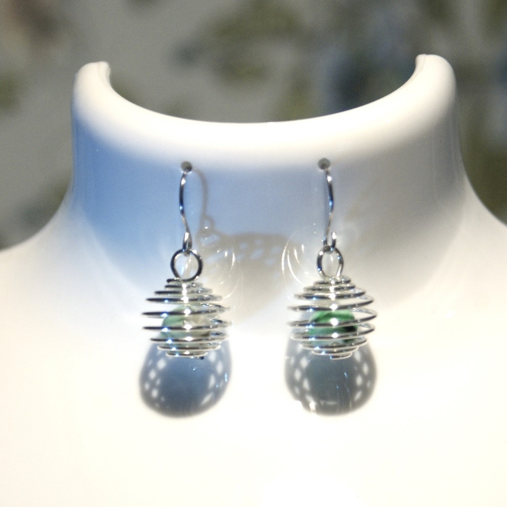 Small globe dangle earrings with silver bead ED-6-004